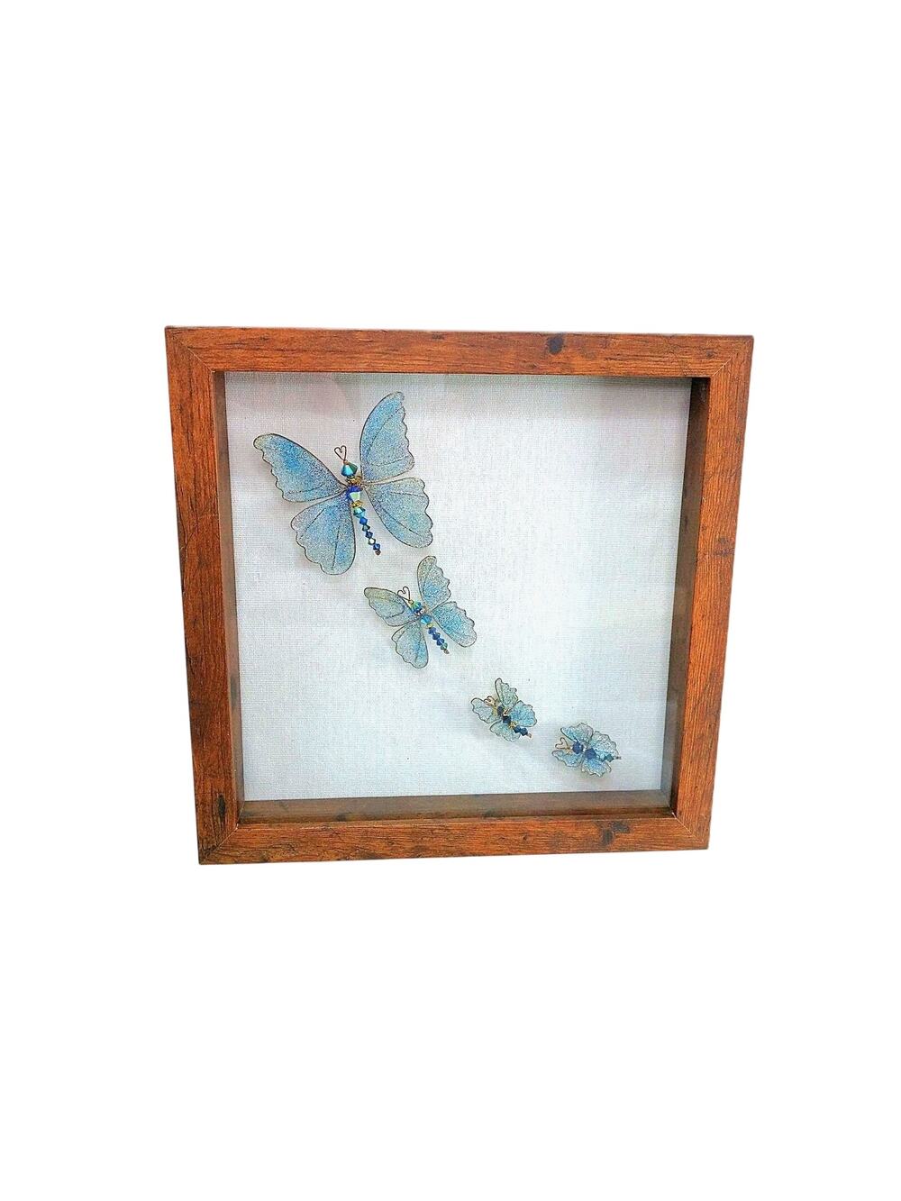 Framed Whimsical Winged Butterflies Artisan Blue Morpho 3D Art Shadow Box 10x10